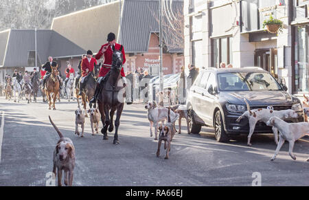 Morpeth, Northumberland, Angleterre. 1er janvier 2019. L'Eleuthera Hunt qui date de 1818 se réunit pour leur première sortie de l'année. Crédit : Joseph Gaul/Alamy Live News Banque D'Images