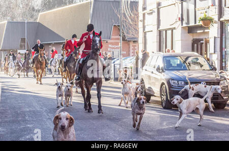 Morpeth, Northumberland, Angleterre. 1er janvier 2019. L'Eleuthera Hunt qui date de 1818 se réunit pour leur première sortie de l'année. Crédit : Joseph Gaul/Alamy Live News Banque D'Images