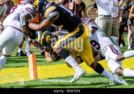 Tampa, Floride, USA. 06Th Jan, 2019. L'Iowa Hawkeyes wide receiver Nick Easley (84) plongées dans de marquer l'atterrissage dans le 3ème trimestre au cours du match entre le Mississippi State Bulldogs et l'Iowa Hawkeyes dans l'Outback Bowl chez Raymond James Stadium de Tampa, Floride. Del Mecum/CSM/Alamy Live News Banque D'Images