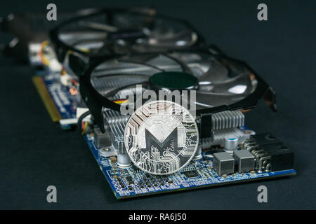 Monero coin sur GPU, l'exploitation minière à l'aide de cartes graphiques Cryptocurrency Banque D'Images