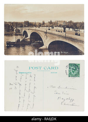 Carte postale avant et l'arrière de Kew Bridge en 1912 envoyé à sur la mer, Baycliff, Ulverston Banque D'Images