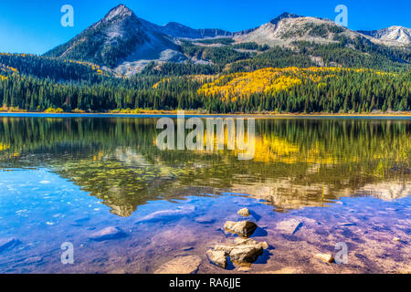 La couleur en automne au camping du lac perdu au large de Kebler Pass Road dans le Colorado. Banque D'Images