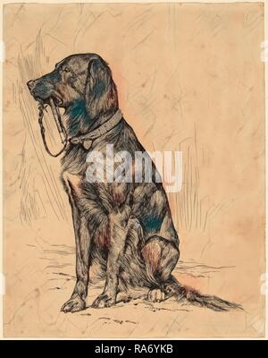 Arthur B. Davies, le chien d'Aldrich, américain, 1862 - 1928, fin des années 1880, plume et encre noir sur blanc touché avec buff repensé Banque D'Images