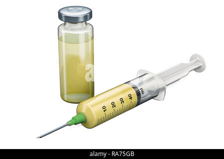 Seringue avec med et le flacon, rendu 3D isolé sur fond blanc Banque D'Images