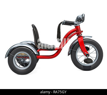 Tricycle pour enfants, vue de côté. Le rendu 3D isolé sur fond blanc Banque D'Images