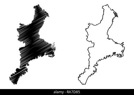 La Préfecture de Mie (divisions administratives du Japon, préfectures du Japon) map vector illustration, scribble sketch carte Mie Illustration de Vecteur