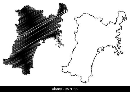 La préfecture de Miyagi (divisions administratives du Japon, préfectures du Japon) map vector illustration, scribble sketch carte Miyagi Illustration de Vecteur