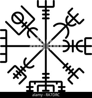 Vegvisir compas compas de navigation galdrastav runique icône symbole vecteur de couleur noire style télévision je simple image Illustration de Vecteur