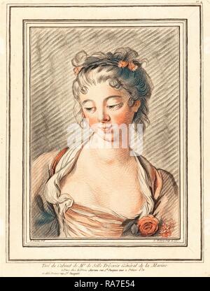 Louis-Marin Bonnet après François Boucher, français (1736-1793), buste d'une jeune femme à la recherche vers le bas, 1773 ou plus tard repensé Banque D'Images