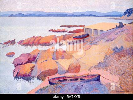 Henri Edmond CROSS, côte près de Antibes, Français, 1856-1910, 1891-1892, huile sur toile. Repensé par Gibon. L'art classique repensé Banque D'Images