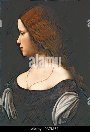 Disciple de Léonard de Vinci, Portrait d'une jeune dame, ch. 1500, huile sur panneau transférée à panneaux durs. Repensé Banque D'Images