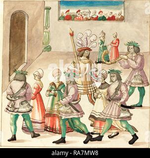 16ème siècle allemand, la mascarade, ch. 1515, plume et encre brune avec l'aquarelle sur papier vergé. Repensé Banque D'Images