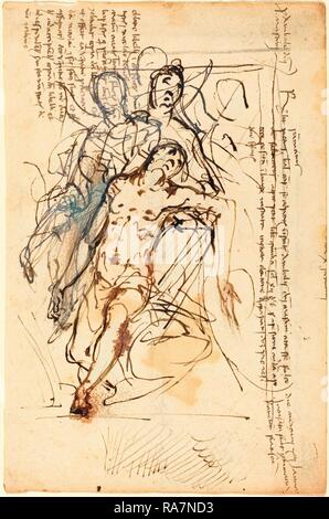 Daniele Crespi, italien (1597-1600-1630), la Pietà, plume et encre brune avec lavis, rehaussée de blanc sur portées repensé Banque D'Images