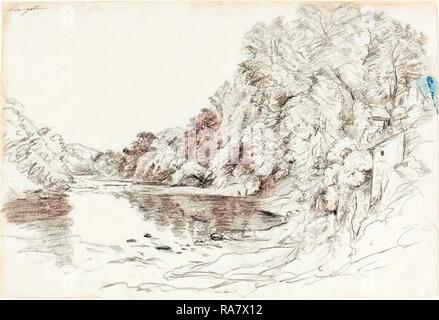 John Glover (britannique, 1767 - 1849), la rivière à Llangollen, c. 1795, graphite sur papier vélin. Repensé Banque D'Images