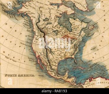 Carte Amérique du Nord 1821. Repensé par Gibon. L'art classique avec une touche moderne repensé Banque D'Images