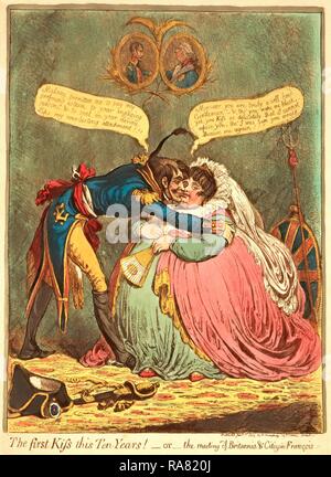 Le premier baiser ce dix ans ! - Ou - la réunion de Britannia & François, citoyen, James Gillray, 17561815 repensé Banque D'Images