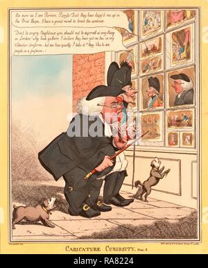 La curiosité, la caricature Caricature d'un ecclésiastique de porc et d'un officier volontaire skinny examinant des caricatures de repensé Banque D'Images