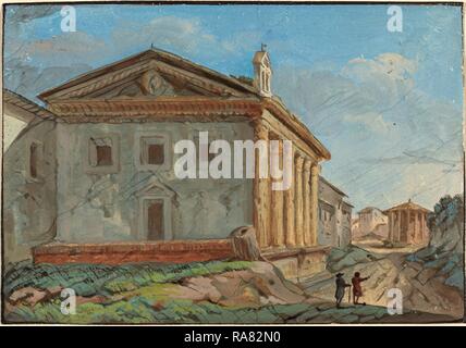 L'italien du 18e siècle, Tempio della Fortuna Virile avec le Tempio di Vesta dans la Distance, gouache sur papier vergé repensé Banque D'Images