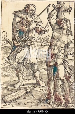 Hans Baldung Grien (allemand, 1484-1485 - 1545), Le Martyre de Saint Sébastien, gravure sur bois. Repensé Banque D'Images