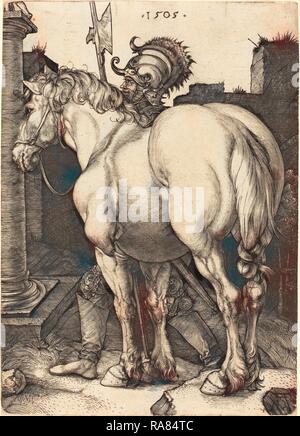 Albrecht Dürer (Allemand, 1471 - 1528), grand cheval, 1505, gravure sur bois sur papier. Repensé par Gibon. L'art classique repensé Banque D'Images