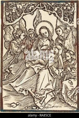 Albrecht Dürer (Allemand, 1471 - 1528), la Vierge l'Enfant Jésus en soins infirmiers avec quatre anges, ch. 1500, woodcut repensé Banque D'Images