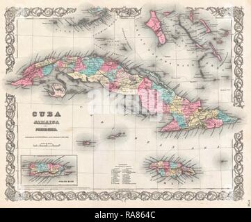 En 1855, Colton Carte de Cuba, la Jamaïque et Porto Rico. Repensé par Gibon. L'art classique avec une touche moderne repensé Banque D'Images