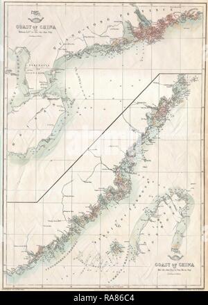 1863, Cassell's Atlas de répartition Carte de Taiwan, Formosa et la côte de Hainan en Chine. Repensé par Gibon. L'art classique repensé Banque D'Images