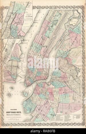 1865, Colton Plan de New York, Manhattan, Brooklyn, Long Island City. Repensé par Gibon. L'art classique avec un repensé Banque D'Images