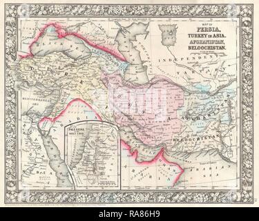 1866, Mitchell Carte de la Perse, la Turquie et l'Afghanistan, l'Iran, l'Iraq. Repensé par Gibon. L'art classique avec un style moderne repensé Banque D'Images