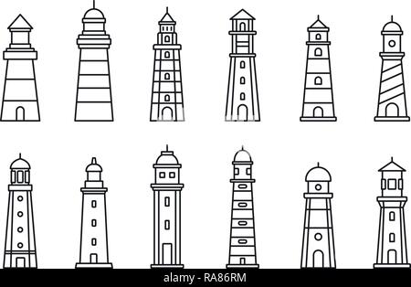 Phare mer icon set. Ensemble de contour phare mer vector icons pour la conception web isolé sur fond blanc Illustration de Vecteur