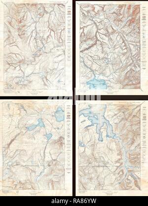 En 1896, U.S. Geological Survey Plan de Parc National de Yellowstone, 4 feuilles. Repensé par Gibon. L'art classique avec un repensé Banque D'Images