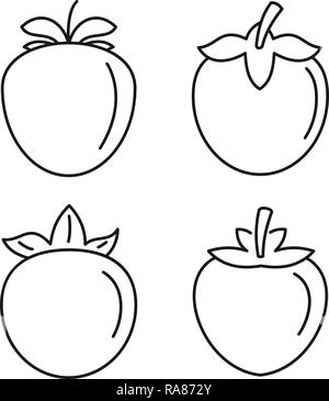 Fruit kaki icon set. Contours ensemble d'icônes vecteur fruit kaki pour la conception web isolé sur fond blanc Illustration de Vecteur