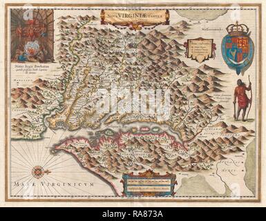 1630 Hondius, plan de la Virginie et de la Chesapeake. Repensé par Gibon. L'art classique avec une touche moderne repensé Banque D'Images