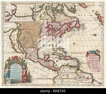 1698, Louis Hennepin Carte de l'Amérique du Nord. Repensé par Gibon. L'art classique avec une touche moderne repensé Banque D'Images