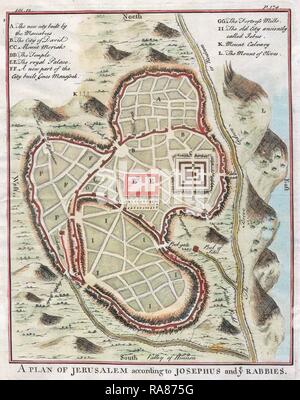 1730, carte de rues ou d'un plan de Jérusalem. Repensé par Gibon. L'art classique avec une touche moderne repensé Banque D'Images