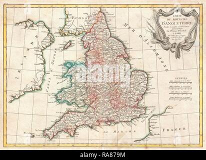 1772, Bonne carte de l'Angleterre et au Pays de Galles, Rigobert Bonne 1727 - 1794, l'un des plus importants cartographes de la fin repensé Banque D'Images