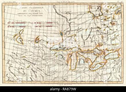 1775, Bonne carte de la région des Grands Lacs et le Mississippi, Rigobert Bonne 1727 - 1794, l'un des plus importants repensé Banque D'Images