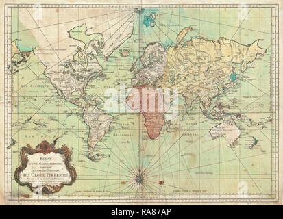 En 1778, Bellin Carte nautique ou la carte du monde. Repensé par Gibon. L'art classique avec une touche moderne repensé Banque D'Images