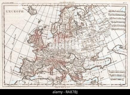 1780, Raynal et bonne carte de l'Europe, Rigobert Bonne 1727 - 1794, l'un des plus importants cartographes de la fin repensé Banque D'Images