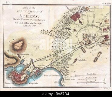 1784, Bocage Plan de la ville d'Athènes en Grèce antique. Repensé par Gibon. L'art classique avec une touche moderne repensé Banque D'Images