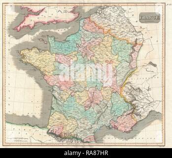 1814, Thomson Carte de France, John Thomson, 1777 - 1840, était un cartographe écossais d'Edimbourg, Royaume-Uni. Repensé Banque D'Images