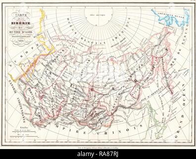 1836, Malte-brun Carte de la Russie en Asie et en Sibérie. Repensé par Gibon. L'art classique avec une touche moderne repensé Banque D'Images