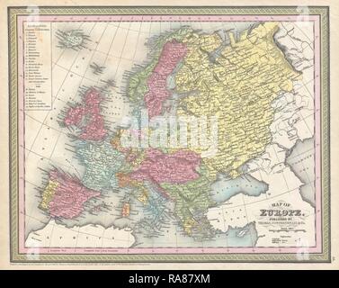 1850, Mitchell Carte de l'Europe. Repensé par Gibon. L'art classique avec une touche moderne repensé Banque D'Images