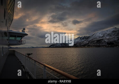 À bord de l'express côtier Hurtigruten, la Norvège. Banque D'Images