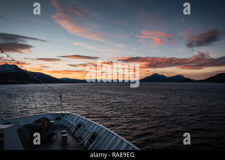 À bord de l'express côtier Hurtigruten, la Norvège. Banque D'Images