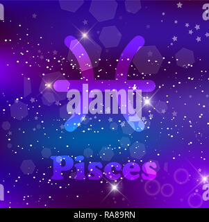 Verseau signe du zodiaque et constellation cosmique sur un fond violet avec glowing stars et nébuleuse. illustration, bannière, Affiche, carte de poissons. L'espace, Banque D'Images