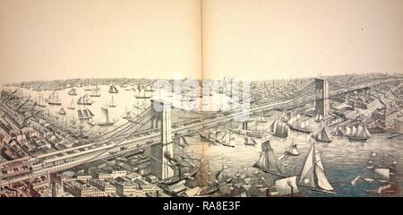 Vue d'ensemble de la Grande Suspension Bridge, reliant les villes de New York et de Brooklyn à New York repensé Banque D'Images