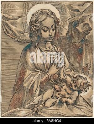 Andrea Andreani après Francesco Vanni (italien, 1558-1559 - 1629), Vierge et l'enfant, 1591-93, chiaroscuro woodcut repensé Banque D'Images