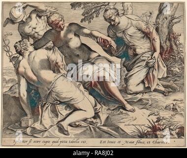 Agostino Carracci après Jacopo Tintoretto (Italien, 1557 - 1602), le mercure et les Trois Grâces, 1589, gravure sur repensé Banque D'Images