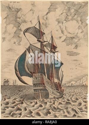 Frans Huys après Pieter Bruegel l'ancien (Flamand, 1522 - 1562), Four-Master armés voile vers un port, 1565 repensé Banque D'Images